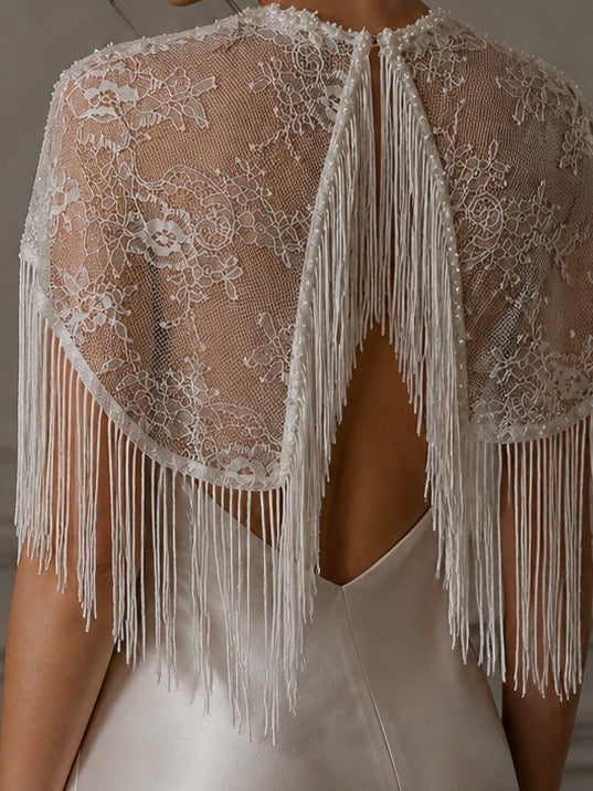 Off white Bridal Capelet – Lace Shoulder sleeves Bolero for Bride